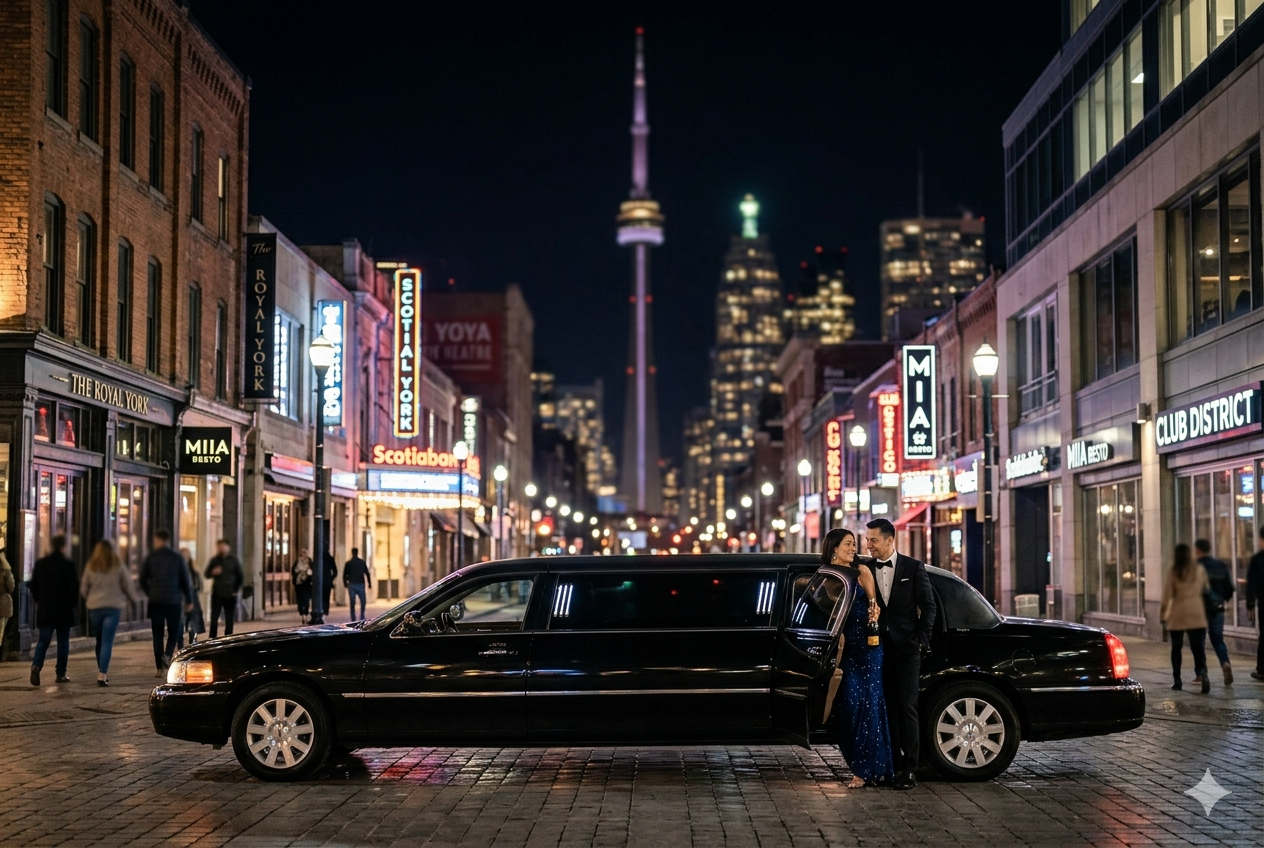 Simple luxury limousine in Toronto providing night out transportation for groups heading to clubs and nightlife venues with professional chauffeur service
