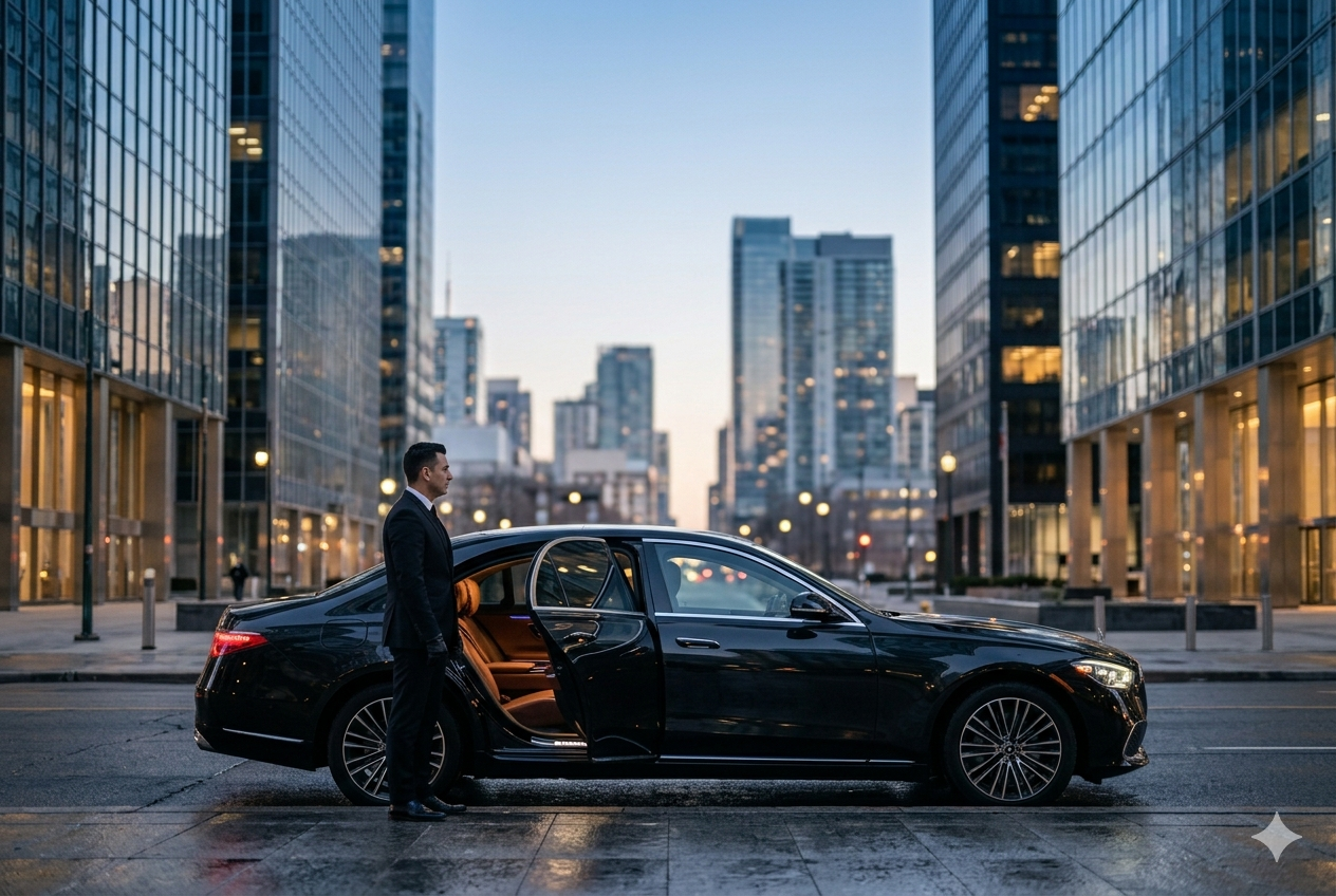 Simple corporate limousine in Toronto providing executive transportation for business travel with luxury car and professional chauffeur service to office or meeting location